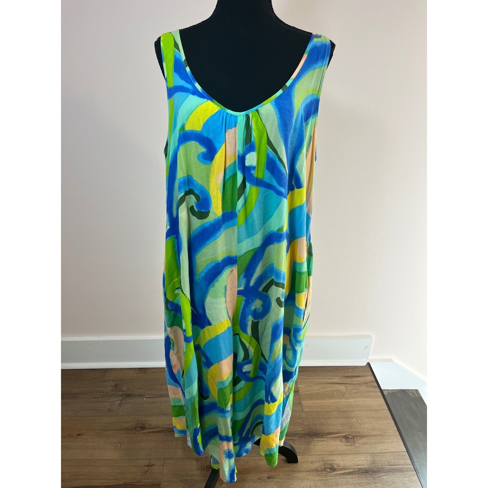 Jams World Velzyland Jumpsuit Blue Green Abstract Rayon Hawaii Large